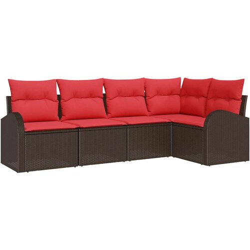 vidaXL Vrtna sedežna garnitura 5 pcs Rjava in rdeča Poly ratan, (5000021195) Cene