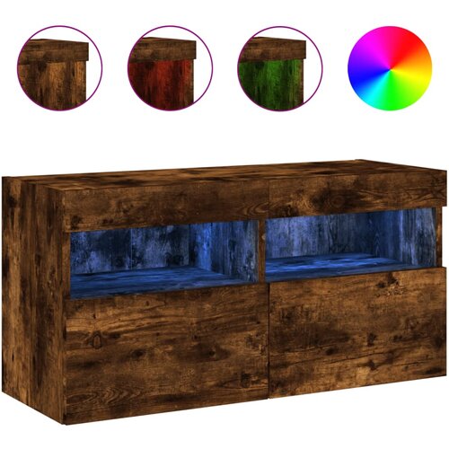 Maison Chic Stenska TV omarica - TV stojalo - Televizijska omarica z LED lučkami dimljeni hrast 80x30x40 cm, (21699775) Slike