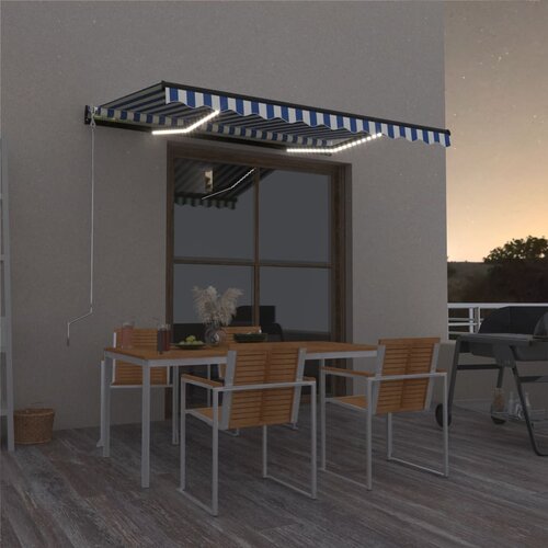 vidaXL Tenda na ručno uvlačenje s LED svjetlom 400x300 cm plavo-bijela Cijene