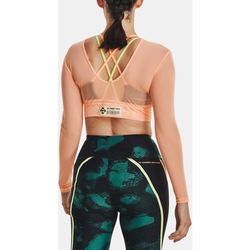 Under Armour Apricot Women's Sports Crop Top Project Rock Sheer Mesh LS Cene