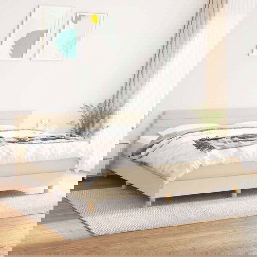  Krevet s oprugama i madracem krem 160x200 cm od tkanine Slike
