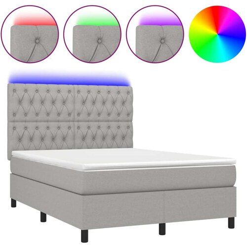  Krevet box spring s madracem LED svjetlosivi 140x200 cm tkanina Slike