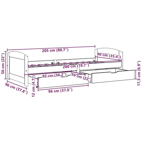 VidaXL Dnevni krevet s 2 ladice bez madraca &amp;quot;IRUN&amp;quot; crni 90x200 cm Slike