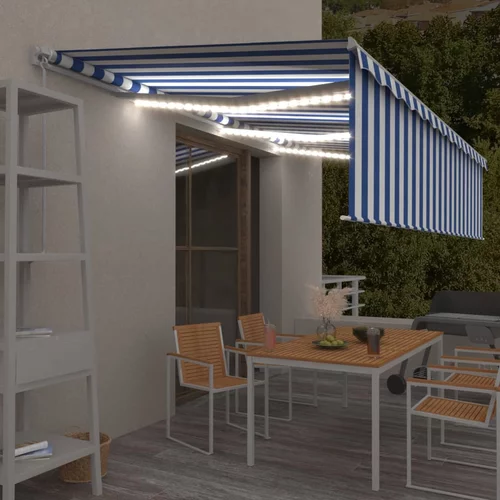 vidaXL Ročno zložljiva tenda s senčilom LED 6x3 m modra in bela