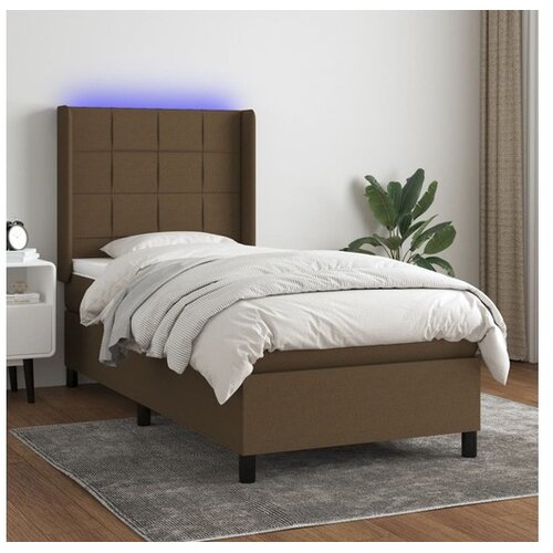  Krevet box spring s madracem LED tamnosmeđi 90x190 cm tkanina Cijene