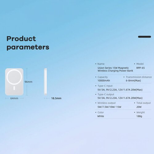 Remax Power bank Magnetic RPP-65 PD 20W+QC 15W Fast Charging 10000 mAh ljubicasti Slike