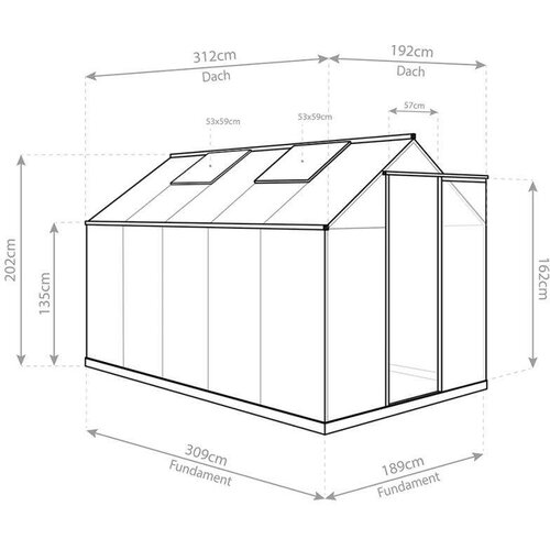 WESTMANN aluminijski staklenik Flora 610 | srebrni | 312x192x201 cm Slike