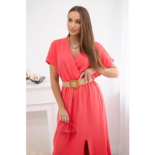 Kesi Włoski Long dress with a decorative belt Pink Neon