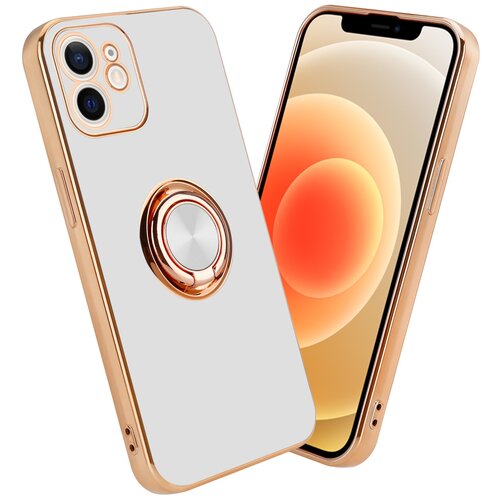 Cadorabo Ohišje, združljiv z Apple v sijajnem belem - zlatu z obročem - zaščitni pokrov iz fleksibilnega silikona TPU, z zaščito pred kamero in držalom magnetnega avtomobila, (20556282) Cene