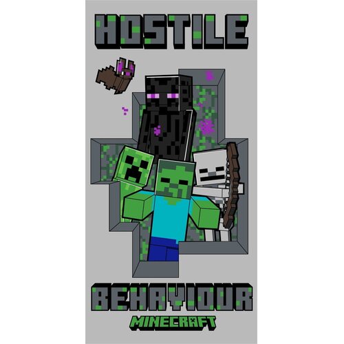 Jerry Fabrics Sivi pamučan dječji ručnik 70x140 cm Minecraft Hostile Behaviour &amp;ndash; Slike