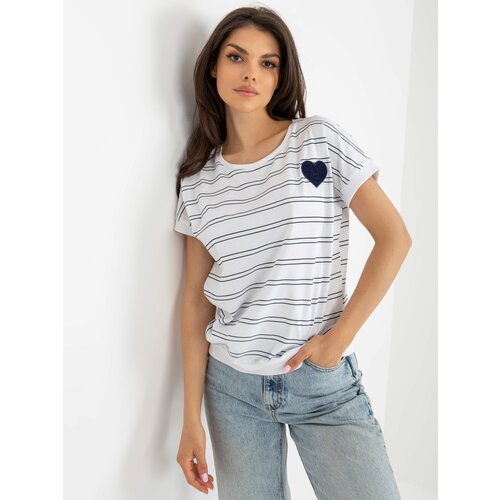 Fashion Hunters Cotton striped blouse in white and dark blue Slike