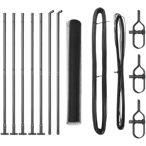 vidaXL Ograja v obliki hexagona Siva 0,8x10 m Jeklo, Ograjni stebri s podnožji 7 kos Ø32mm 90cm Galvanizirano jeklo Cene