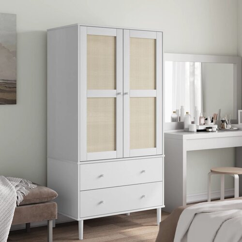  The Living Store Garderobna omara SENJA videz ratana bela 90x55x175 cm borovina - Garderobna Omara, (21454568) Cene