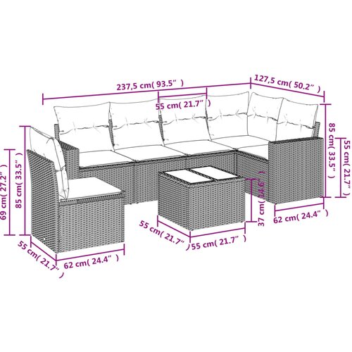  7-dijelni set vrtnih sofa od poliratana s jastucima crni Slike