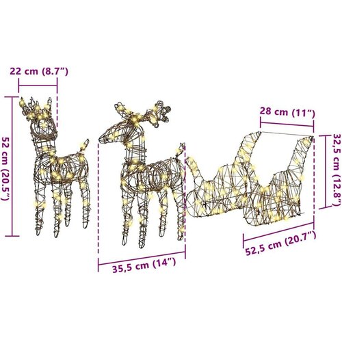 VidaXL Reindeer vuče saonice Topla bijela 52.5 x 28 x 32.5 cm Ratan Slike