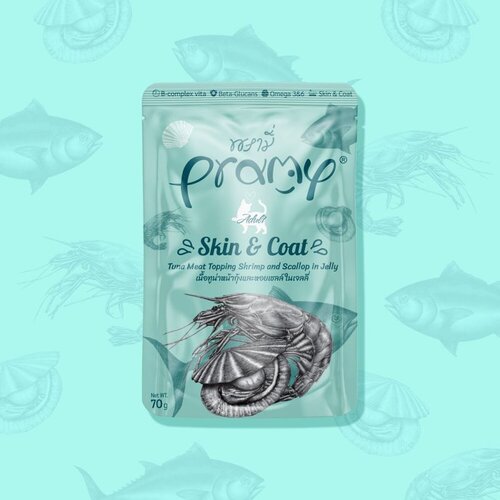 Pramy Cat Skin&Coat tuna sa škampima i jak. kapicama u želeu 70 g Cene