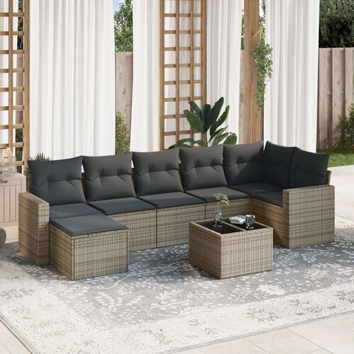  8-dijelni set vrtnih sofa od poliratana s jastucima sivi Slike