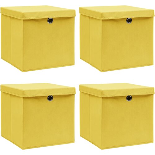 vidaXL škatle za shranjevanje s pokrovi 4 kosi rumene 32x32x32cm blago Cene