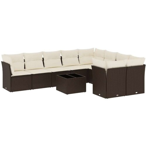 VidaXL 10-dijelni set vrtnih sofa od poliratana s jastucima smeđi Slike