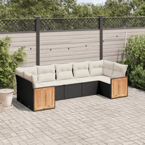  7-dijelni set vrtnih sofa od poliratana s jastucima crni Slike