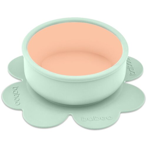 Baboo Silicone Bowl silikonska posoda s priseskom Peachy Keen, 6m+ 1 kos Slike