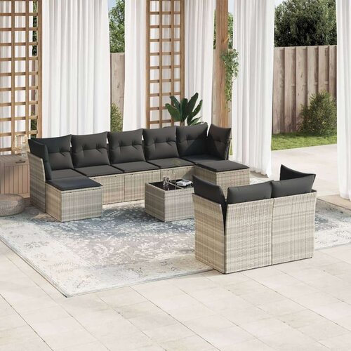  10-dijelni set vrtnih sofa poliratan s jastucima svijetlosivi Slike