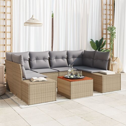 VidaXL 7-dijelni vrtni set sofe s jastučićima Bež Poli ratan Acacia Slike