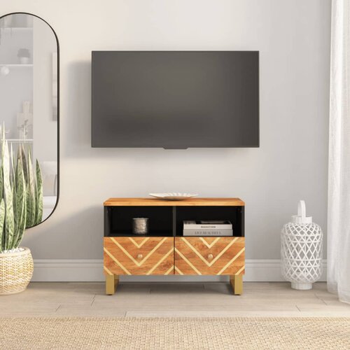 VidaXL TV omarica rjava in črna 70x33,5x46 cm trden mangov les Slike