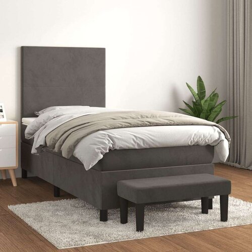 Box spring postelja z vzmetnico temno siva 90x200 cm žamet, (20790750) Slike