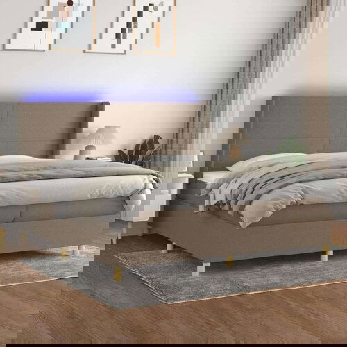 Krevet box spring s madracem LED smeđesivi 200x200 cm tkanina Cijene