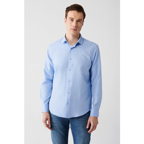 Avva Men's Blue Easy-to-Iron Classic Collar Dobby Regular Fit Shirt Slike
