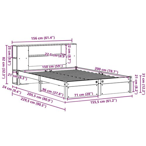 VidaXL Knjižna postelja brez vzmetnice bela 150x200 cm trdna borovina Slike