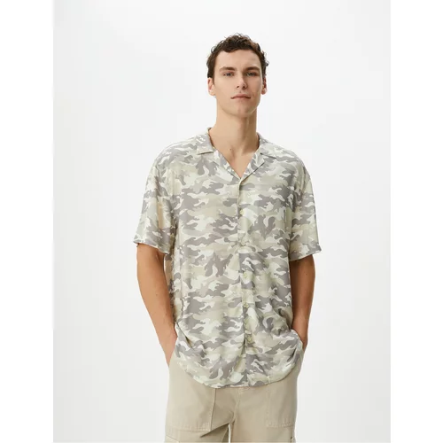 Koton Camouflage Printed Shirt Short Sleeve Turn-down Collar Viscose Fabric