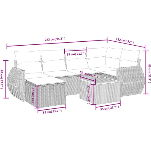  7-dijelni set vrtnih sofa s jastucima bež od poliratana Slike