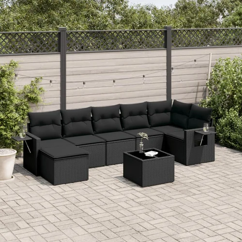 vidaXL 8-dijelni set vrtnih sofa od poliratana s jastucima crni