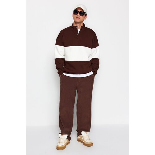 Trendyol Men's Brown Oversize Fabric Detail Sweatshirt Slike