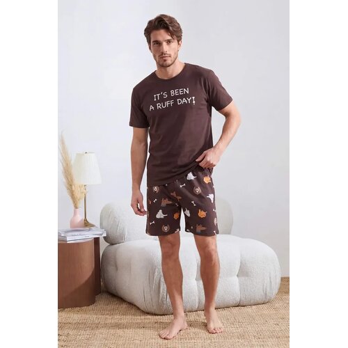 Trendyol muški set pidžama Tmnss26Pt00061, braon-braon Cene