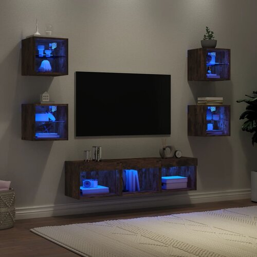 VidaXL 7-dijelni zidni TV elementi s LED svjetlima boja hrasta drveni Slike