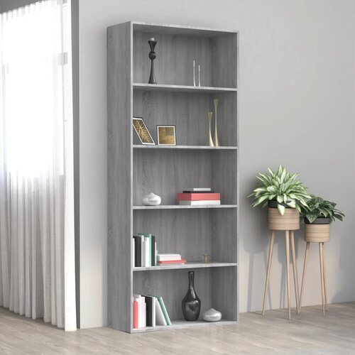 Furnova Knjižna omara 5-nadstropna siva sonoma 80x30x189 cm konstr. les, (21932995) Slike