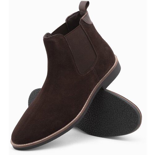 Ombre Men's leather boots - dark brown Cene