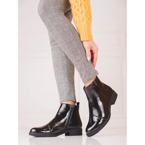 SHELOVET Lacquered low ankle boots for women Shelovet
