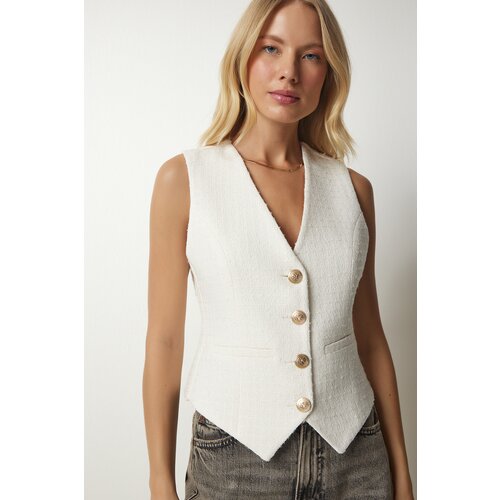  Women&amp;#039;s Ecru Metal Button Detailed Cachet Vest Slike