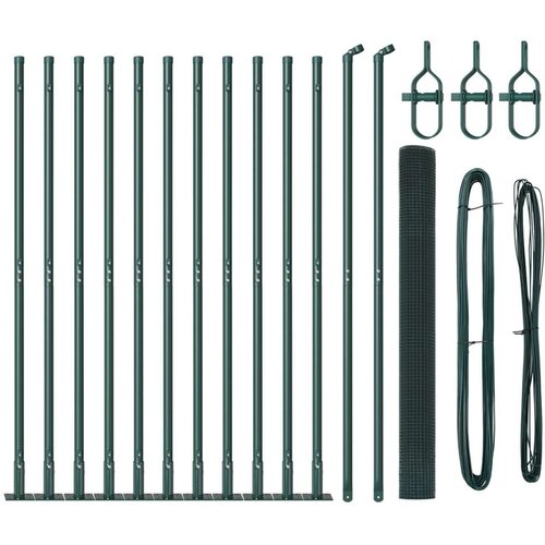 vidaXL zavarena ograda s 13 flanged postovima Zelena 1.6x25 m Čelik Cene