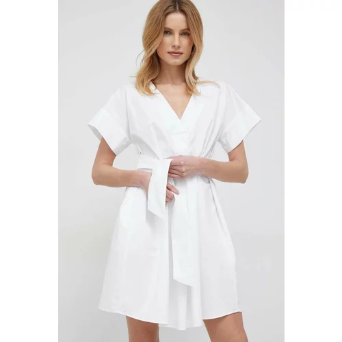 Emporio Armani Pamučna haljina boja: bijela, mini, širi se prema dolje