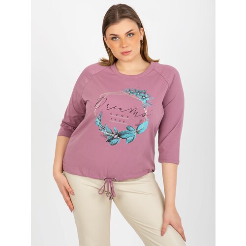 Fashion Hunters Women's T-shirt plus size with 3/4 raglan sleeves - powder pink Slike