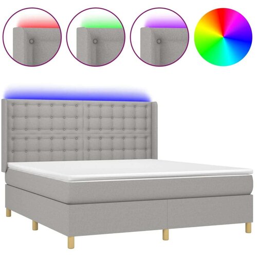  Box spring s madracem LED svjetlosivi 180x200 cm tkanina Slike