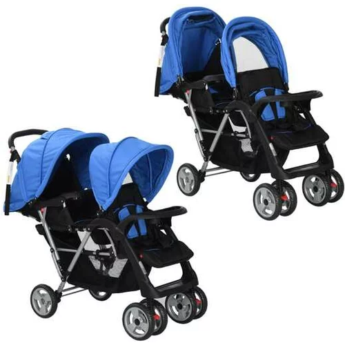  Dvojni otroški voziček jeklen modre in črne barve