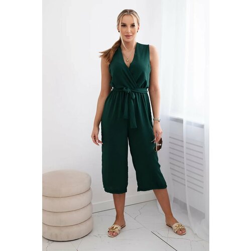 Kesi Jumpsuit with ties at the waist with straps in dark green color Slike