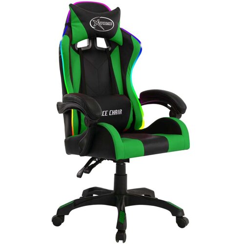 vidaXL racing stol z RGB LED lučkami zeleno in črno umetno usnje Cene