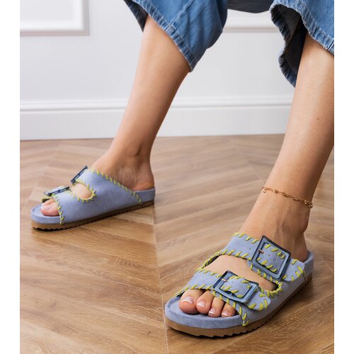 Gemre Blue flip-flops with buckles and embroidery on the straps Kim Cene